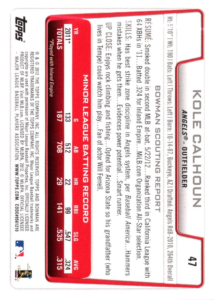 2012 Bowman Draft Picks & Prospects Kole Calhoun