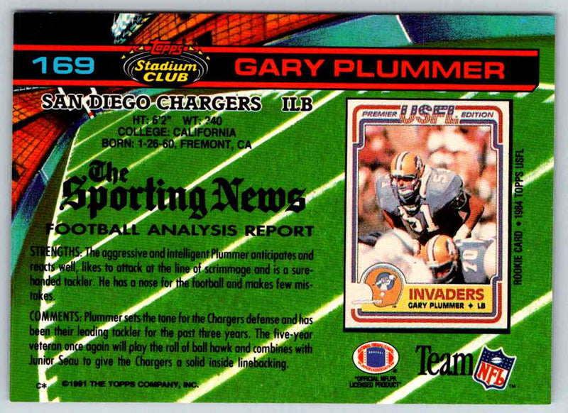 1991 Topps Stadium Club Football Gary Plummer