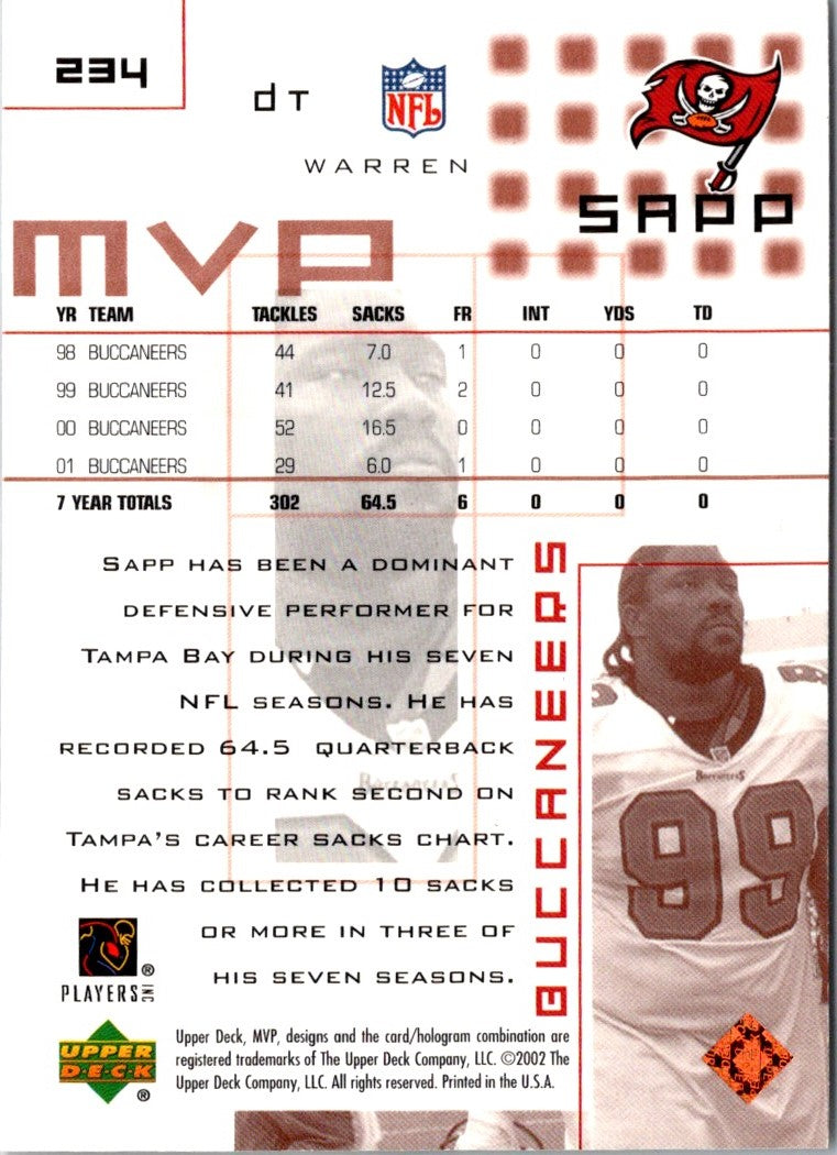 2002 Upper Deck MVP Warren Sapp