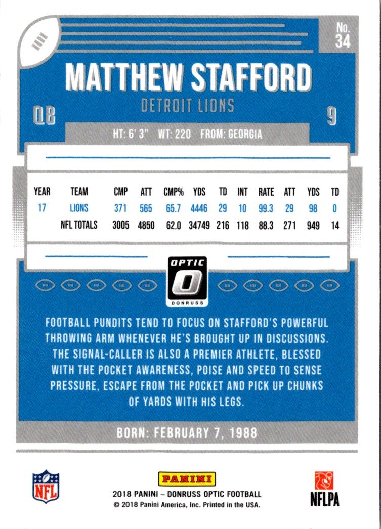 2018 Donruss Optic Matthew Stafford