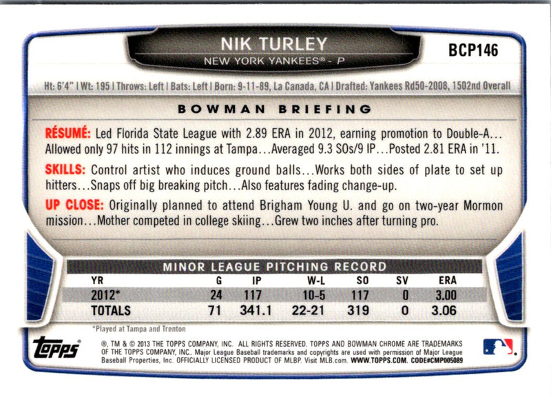 2013 Bowman Chrome Prospects Nik Turley