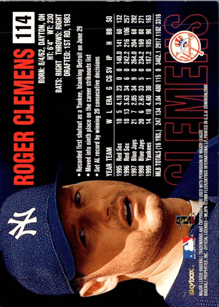 2000 SkyBox Dominion Roger Clemens