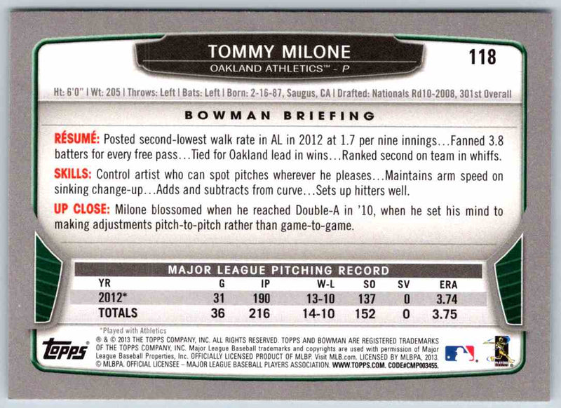 2013 Bowman Tommy Milone