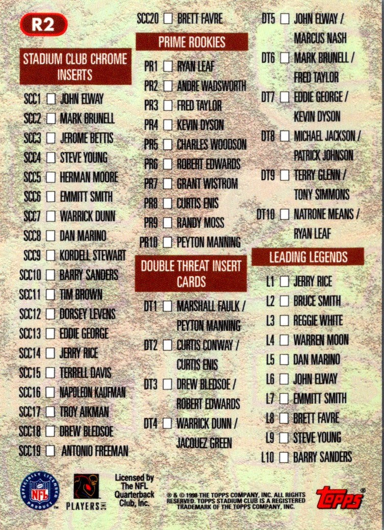 1998 Stadium Club Checklists Retail Checklist: 132-195 and Inserts
