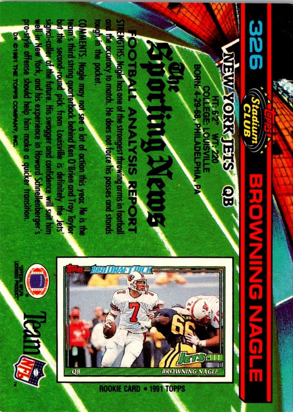 1991 Stadium Club Browning Nagle #326 Rookie