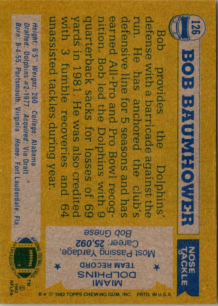 1982 Topps Bob Baumhower