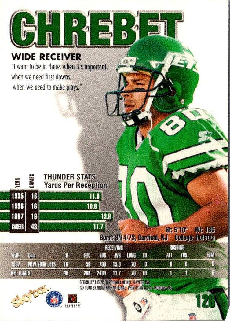1998 SkyBox Thunder Wayne Chrebet