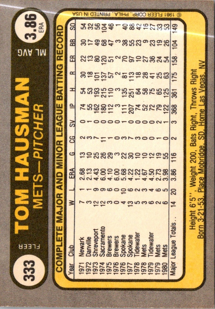 1981 Fleer Tom Hausman