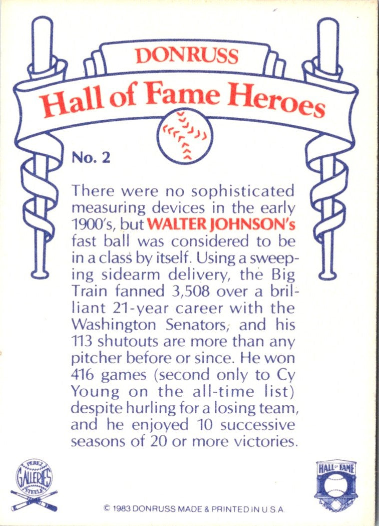 1983 Donruss Hall of Fame Heroes Walter Johnson