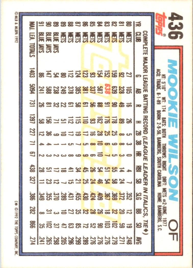 1992 Topps Gold Mookie Wilson