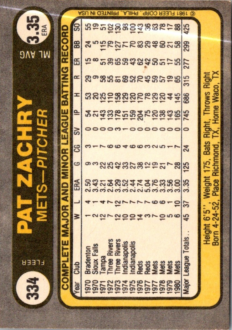 1981 Fleer Pat Zachry