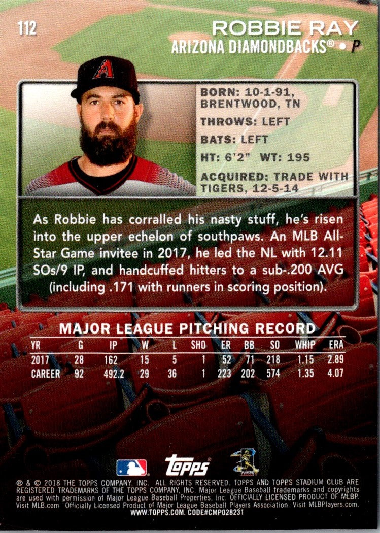 2018 Stadium Club Robbie Ray
