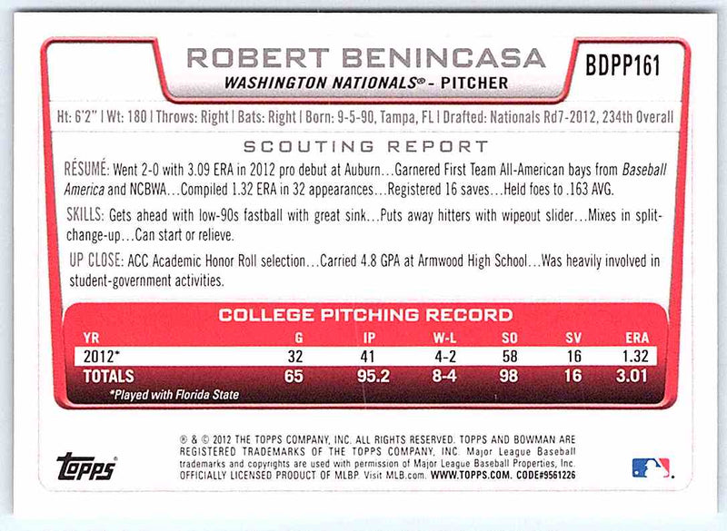 2012 Bowman Robert Benincasa