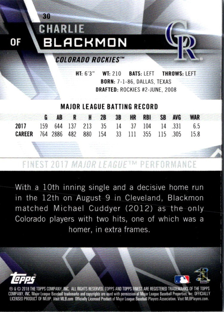 2018 Finest Charlie Blackmon