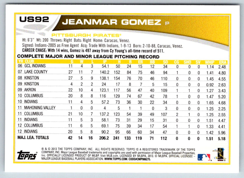 2013 Topps Update Jeanmar Gomez