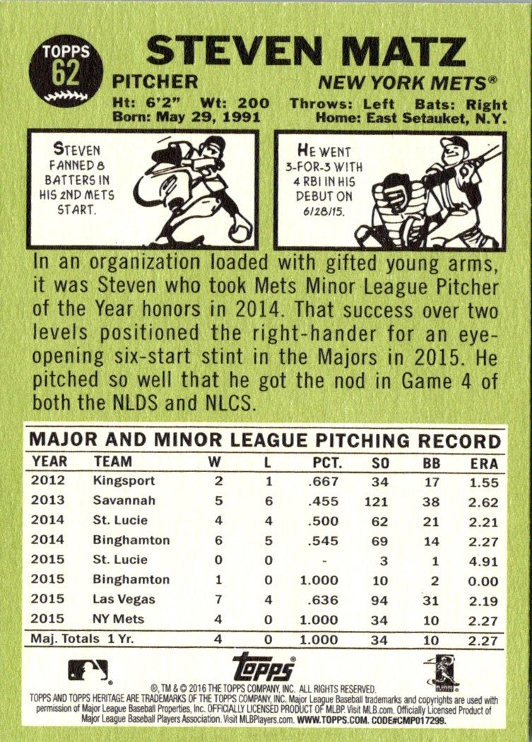 2016 Topps Heritage Steven Matz