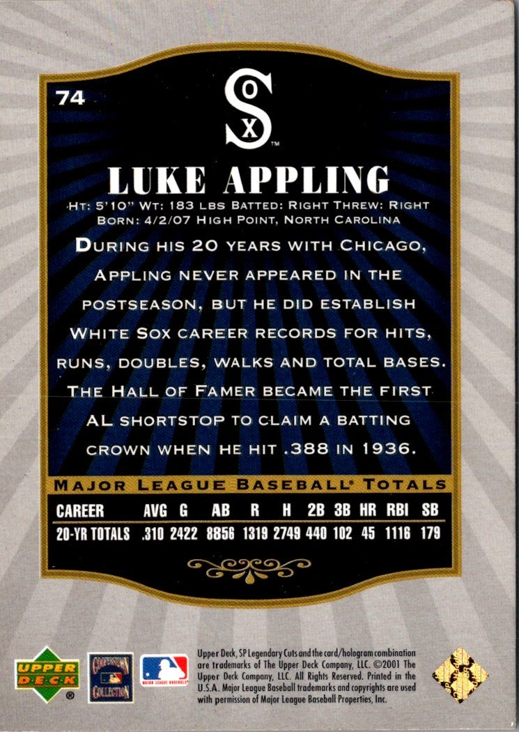 2001 SP Legendary Cuts Luke Appling