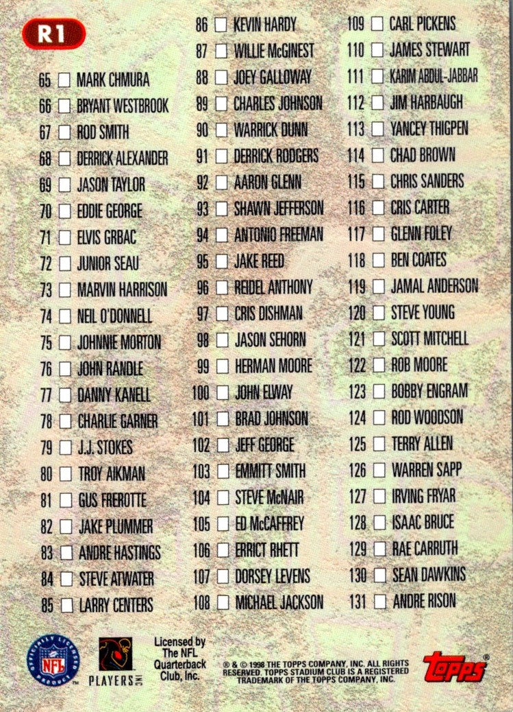 1998 Stadium Club Checklists Retail Checklist: 1-131