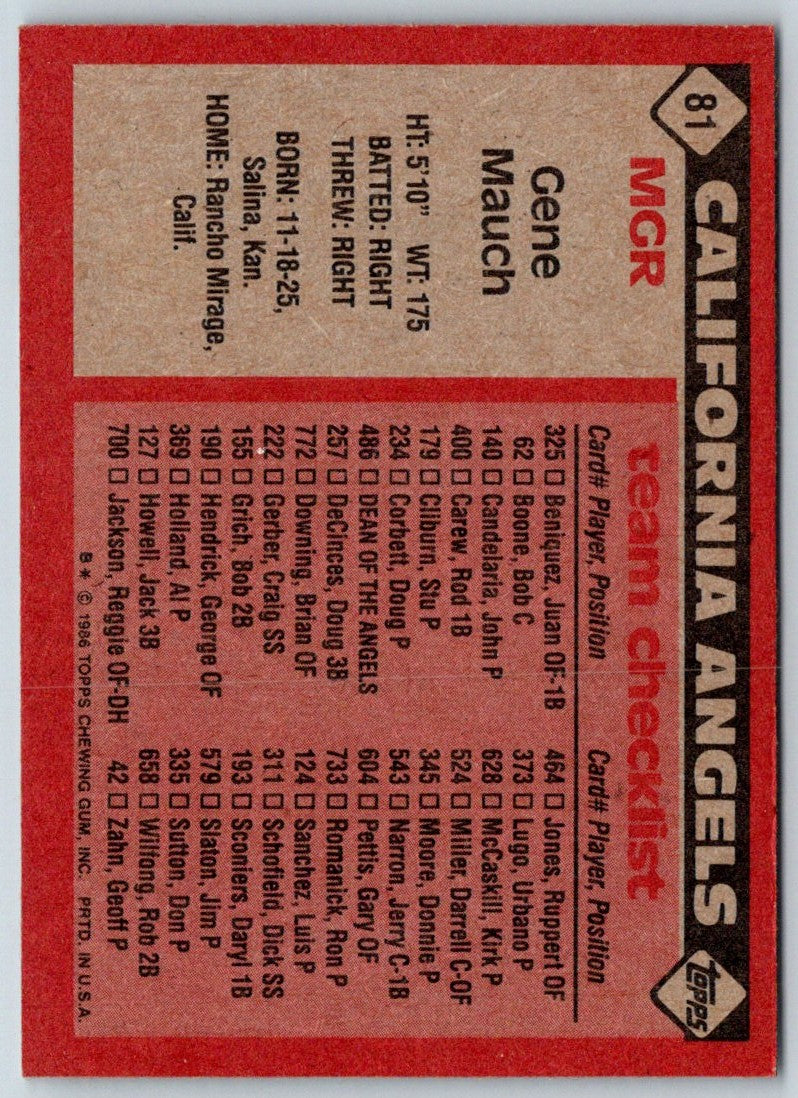 1986 Topps Gene Mauch