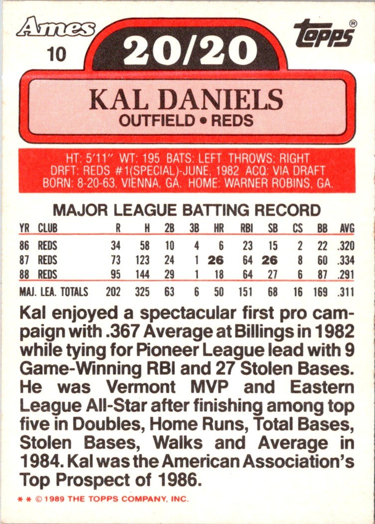 1989 Topps Ames 20/20 Club Kal Daniels