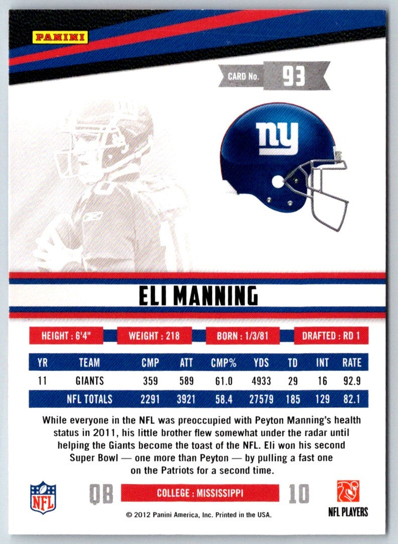 2012 Panini Rookies & Stars Eli Manning