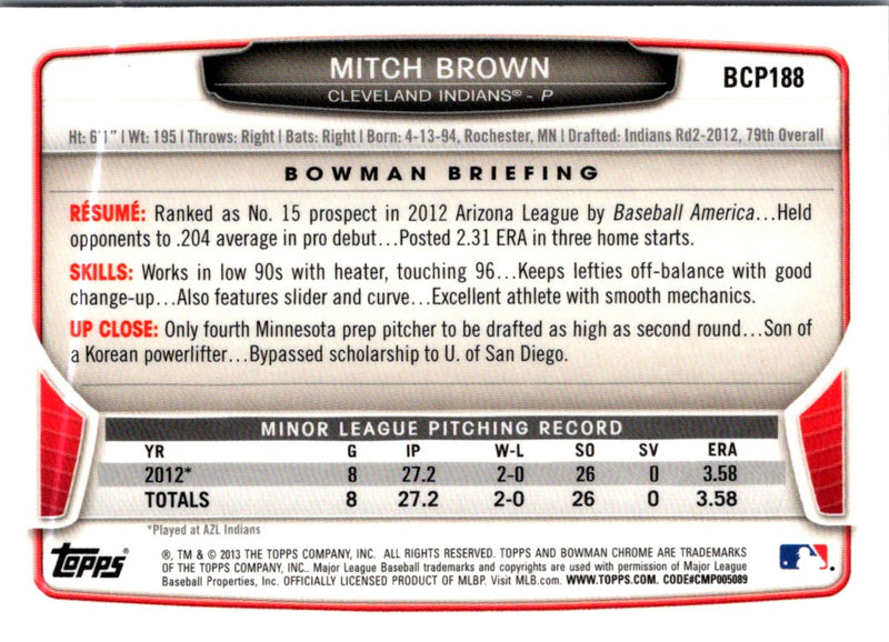 2013 Bowman Chrome Prospects Mitch Brown