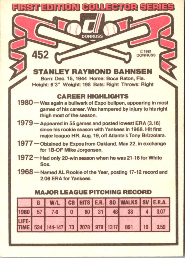 1981 Donruss Stan Bahnsen