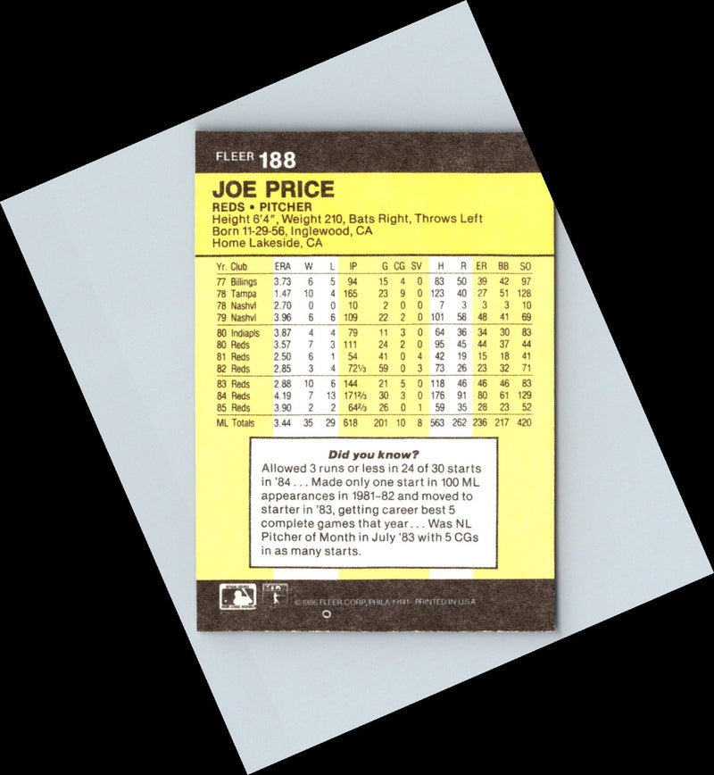 1986 Fleer Joe Price