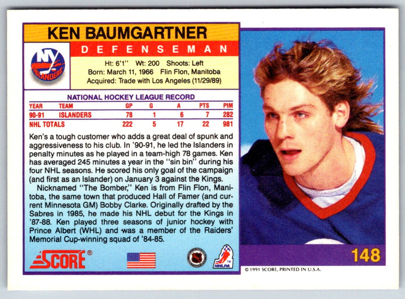 1991 Score Ken Baumgartner