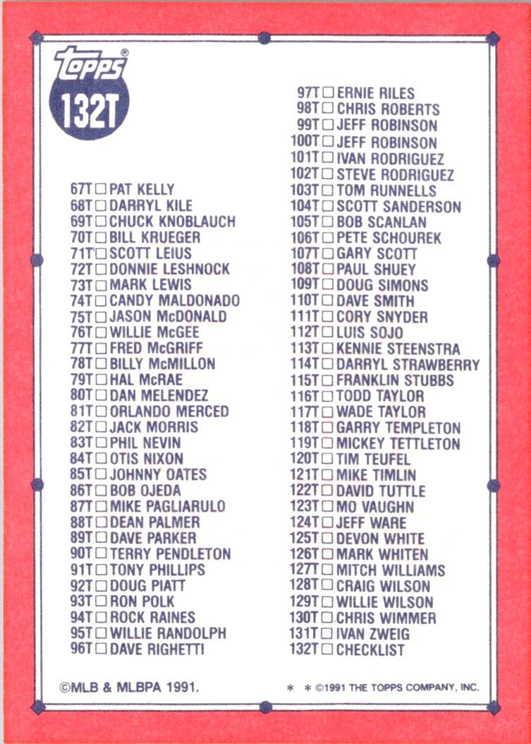 1991 Topps Traded Checklist