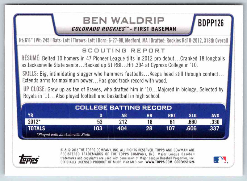 2012 Bowman Ben Waldrip