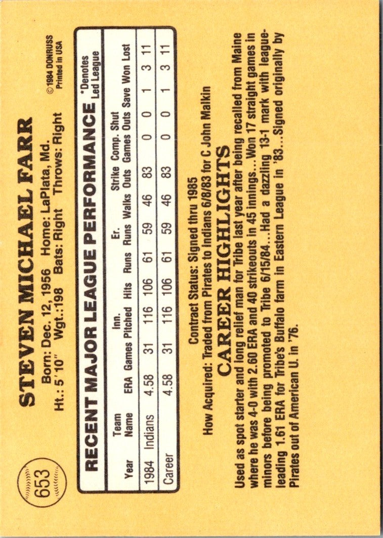 1985 Donruss Steve Farr