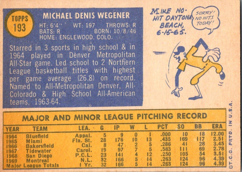 1970 Topps Mike Wegener