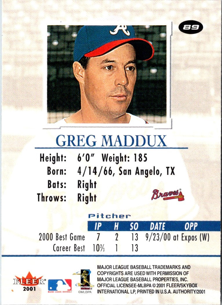 2001 Fleer Authority Greg Maddux