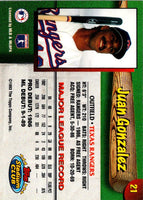 1993 Stadium Club Texas Rangers Juan Gonzalez #21