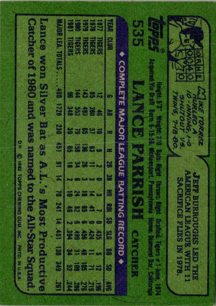 1982 Topps Lance Parrish