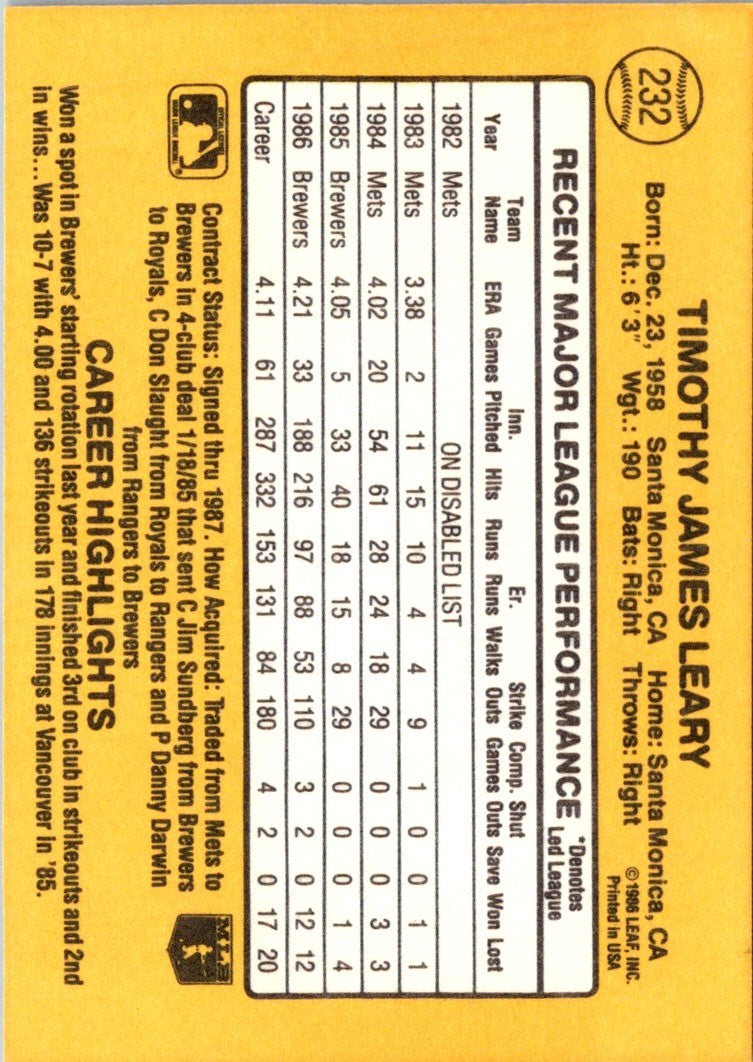 1987 Donruss Tim Leary