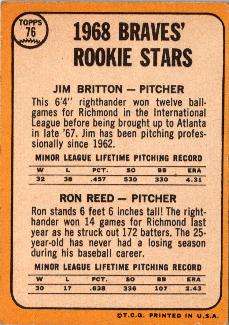 1968 Topps Braves Rookies - Jim Britton/Ron Reed