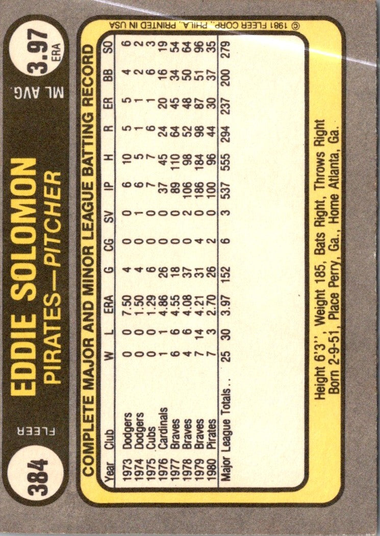 1981 Fleer Eddie Solomon