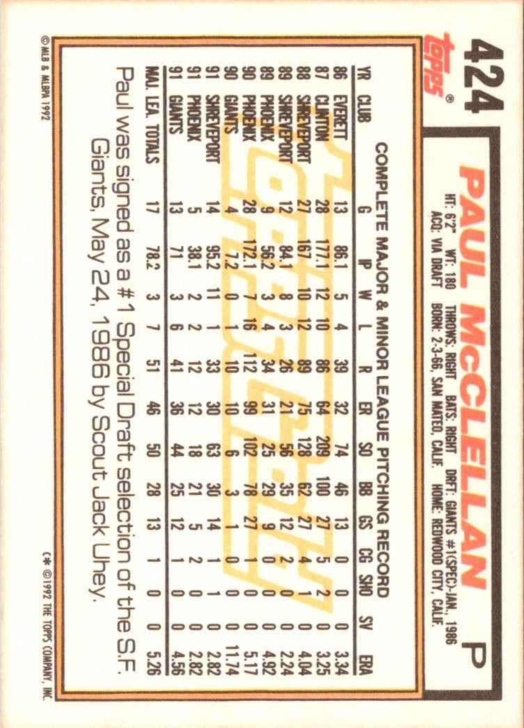 1992 Topps Paul McClellan