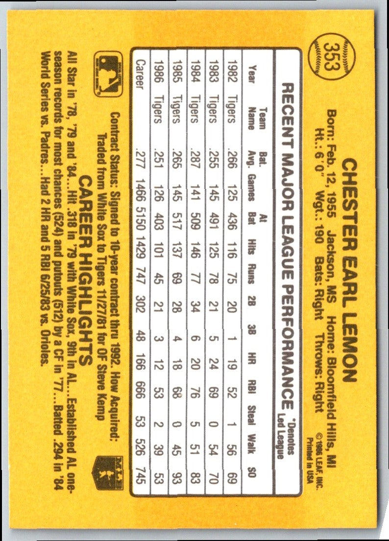1987 Donruss Chet Lemon