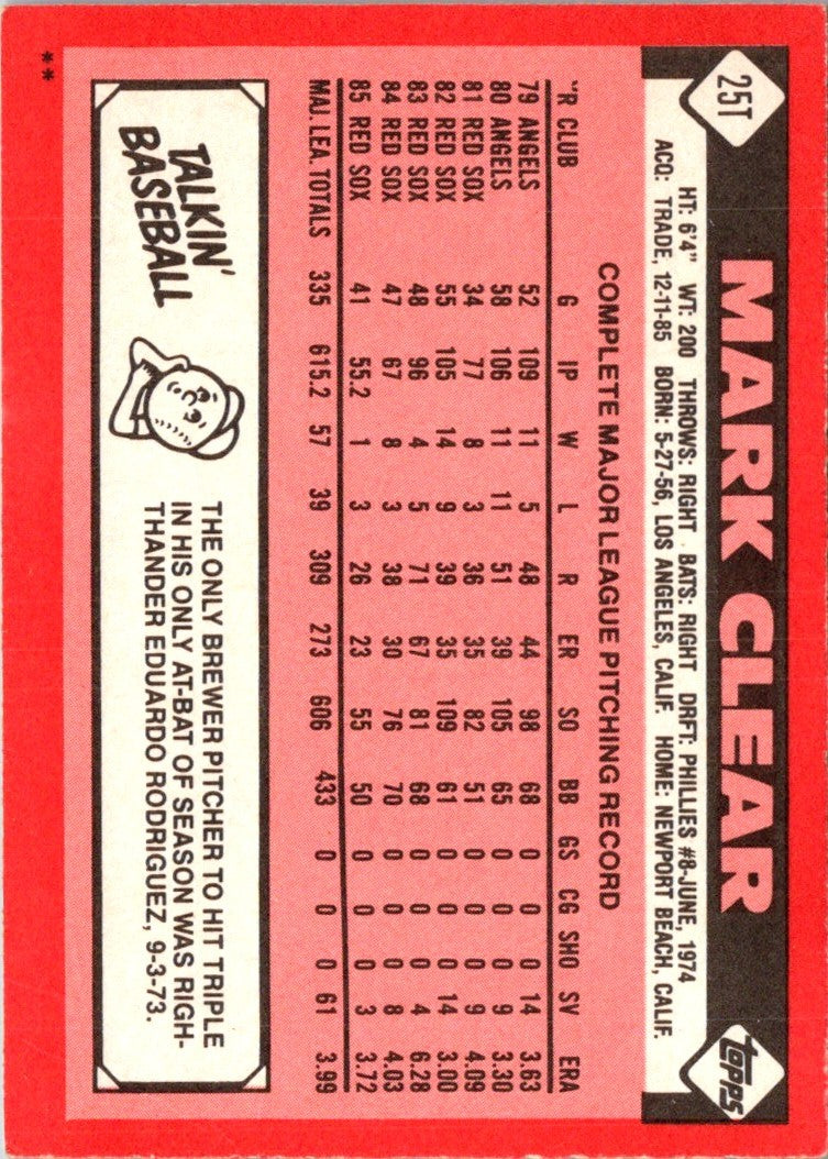 1986 Topps Traded Mark Clear