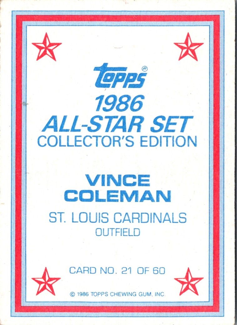 1986 Topps Glossy Send-Ins Vince Coleman