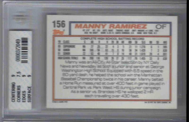 1992 Topps Manny Ramirez 8 BGS