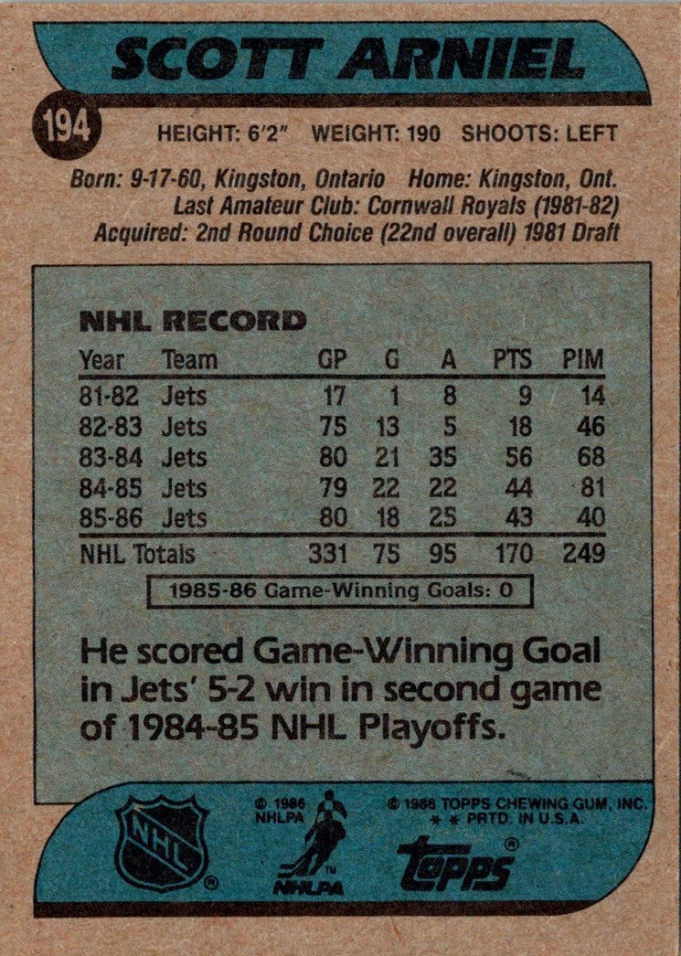 1986 Topps Scott Arniel