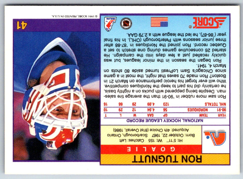 1991 Score American Ron Tugnutt