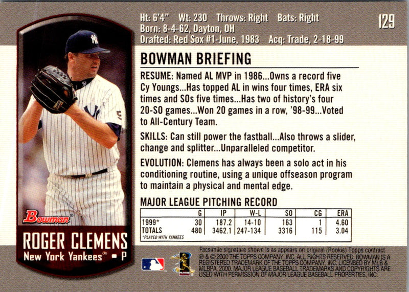 2000 Bowman Roger Clemens