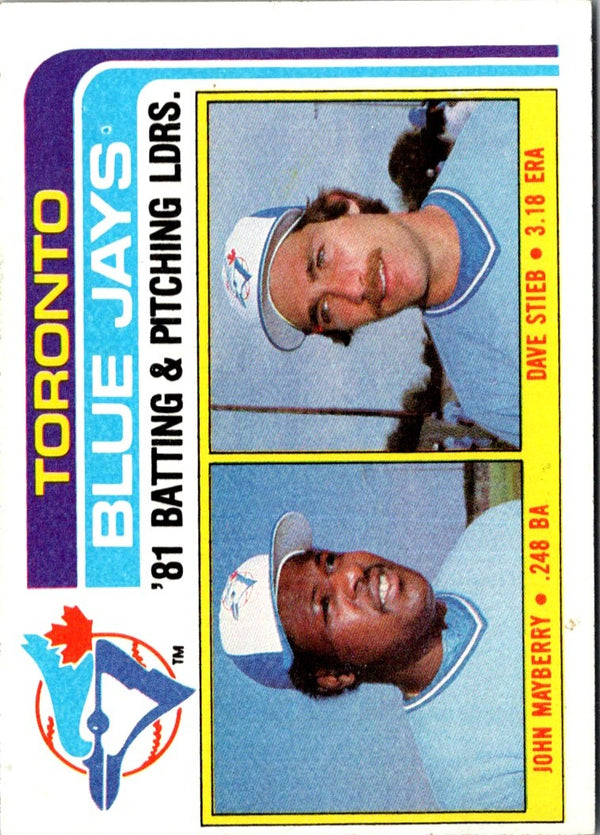 1982 Topps Blue Jays Team Leaders - John Mayberry/Dave Stieb #606