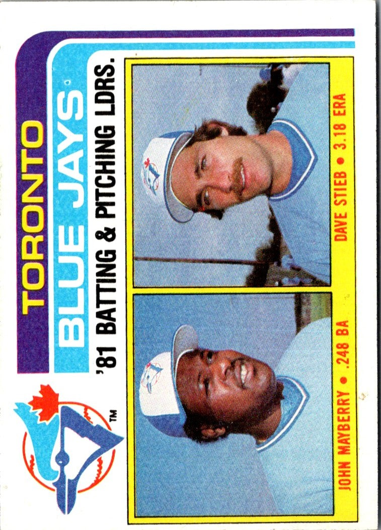 1982 Topps Blue Jays Team Leaders - John Mayberry/Dave Stieb