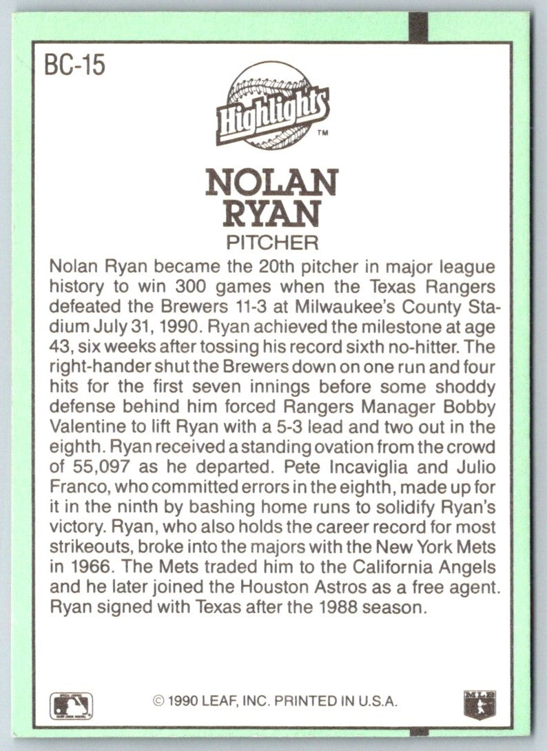 1991 Donruss Bonus Cards Nolan Ryan